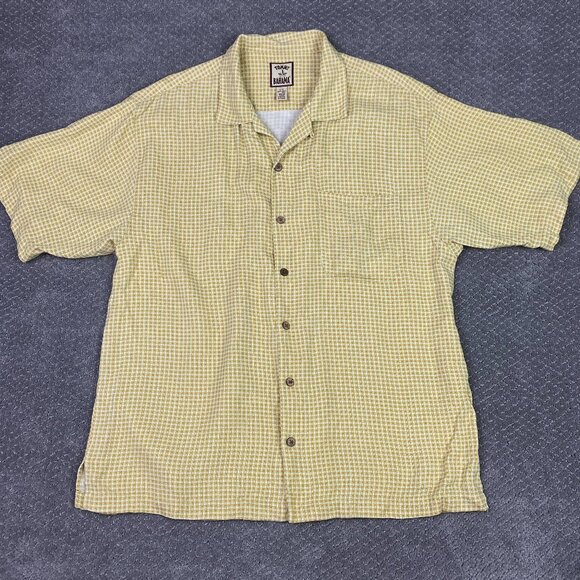 Tommy Bahama Silk Shirt Men's Large Golden Yellow Short Sleeve Camp Hawaiian - Picture 1 of 10